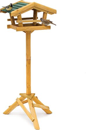 Relaxdays Vogelhaus mit Ständer HBT 100 x 37 x 43 cm Vogelhäuschen aus Holz als Vogelfutterhaus für Zaunkönig und Eichelhäher schicke Vogelfutterstelle und Vogelvilla mit grünem Dach, Natur