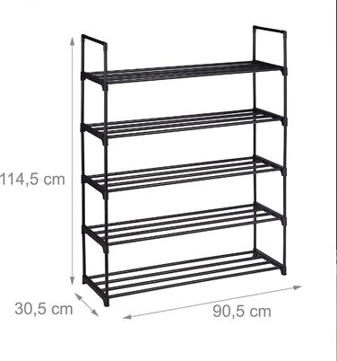 Relaxdays Schuhregal Stecksystem,  für 12 Paar Schuhe, HBT: 67 x 90,5 x 30,5 cm, Schuhständer Metall, schwarz 10036199_348 (5 Ebenen)