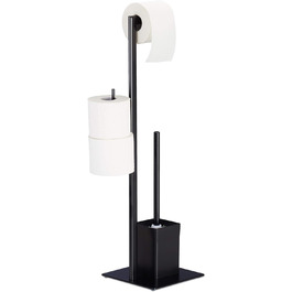 Relaxdays WC Garnitur mit Toilettenpapierhalter, stehend, für Bad, HBT: 72 x 25 x 20 cm, Stand Klobürstenhalter, schwarz