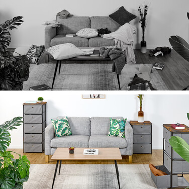 Relaxdays Kommode Holzoptik mit Stoffschubladen