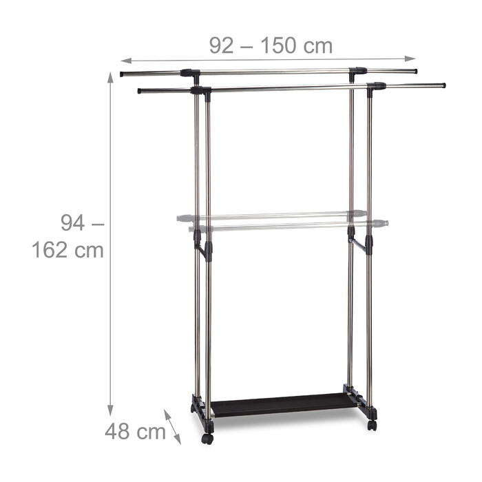 Relaxdays Rollgarderobe mit 2 Kleiderstangen