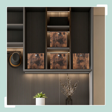 Relaxdays Stoff Aufbewahrungsbox Holzoptik 6er Set