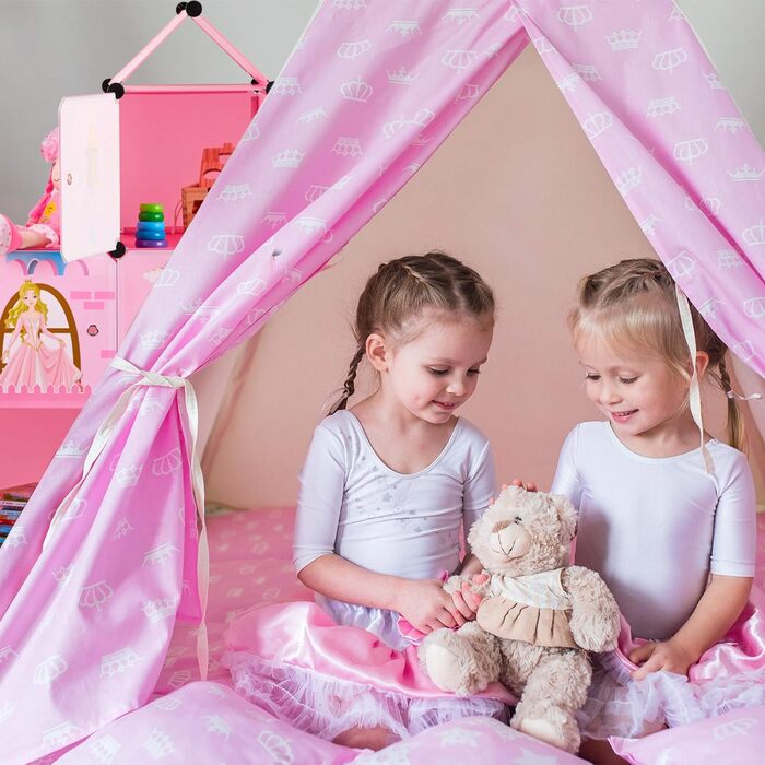 Relaxdays Steckregal Kinderzimmer, Prinzessinnenschloss, Kunststoff, DIY Schrank mit Türen, HBT: 128 x 110 x 37 cm, rosa Single