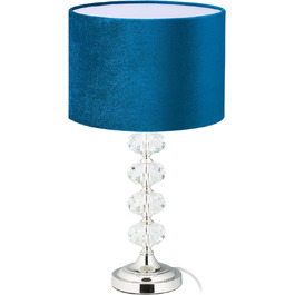 Relaxdays Tischlampe, Samt und Kristall, HxD: 47 x 26 cm, E14-Fassung, Nachttischlampe, indirekte Beleuchtung, blau