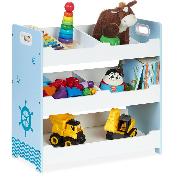 Relaxdays Kinderregal, HBT: 60 x 62,5 x 30 cm, 5 Fächer, MDF, Aufbewahrungsregal Kinderzimmer, Spielzeugregal, weiß/blau, L, Large