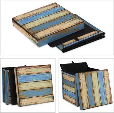 Relaxdays Sitzhocker mit Stauraum, Vintage Design, faltbar, gepolstert, 38x37,5x37,5 cm, bunt