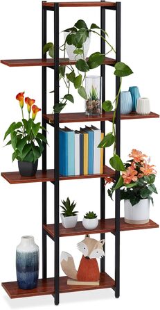 Relaxdays Pflanzenregal, Blumentreppe 6 Ablagen, 150x78x24 cm, Stahl & MDF, innen, schwarz/Dunkelbraun