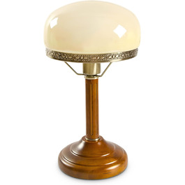 Relaxdays Tischlampe Rund Holzfuß Nostalgie Jugendstil Look, beige/Messing-Optik 10016611, Antik Single
