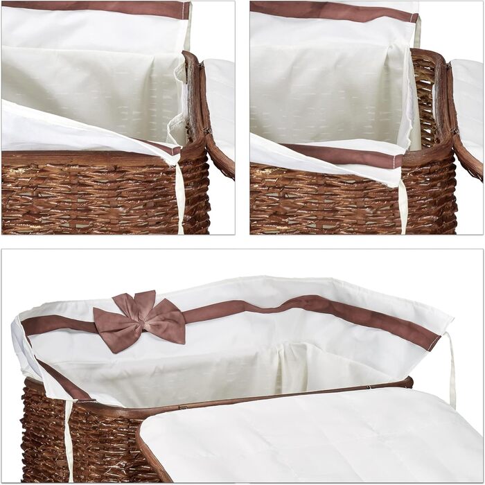 Relaxdays 2er Set Buri Wäschetruhe 67L, stapelbar, mit Wäschesack, atmungsaktiv, rotbraun, 56,5x46,5x33,5 cm