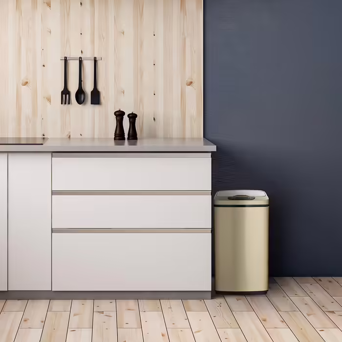 Relaxdays Sensor Mülleimer 12l, eckiger Abfalleimer mit Deckel & Inneneimer, Küche & Bad, Automatik Mülleimer, (Gold)