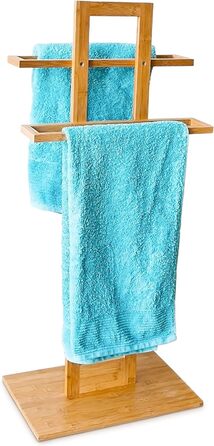 Relaxdays Handtuchständer Bambus HBT 85x37x25cm, frei stehend, Holzoptik, Herrendiener