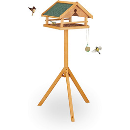 Relaxdays Vogelfutterhaus mit Ständer, groß, wetterfestes Dach, Garten, Holz Vogelhaus HBT 120 x 62 x 55 cm, Natur/grün