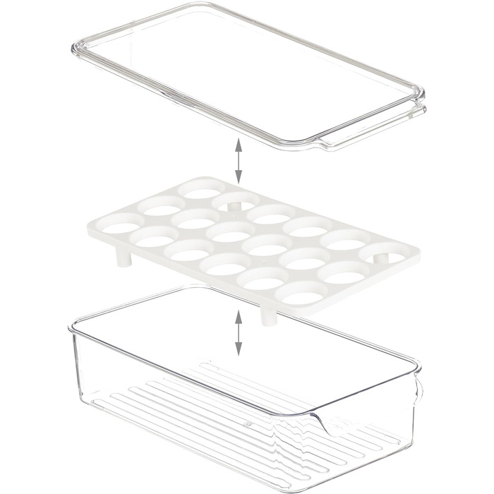 Relaxdays Eierbox, 18 Eier, Kühlschrank-Organizer, HBT: 8x16,5x31,5cm, transparent/weiß (50 Zeichen)
