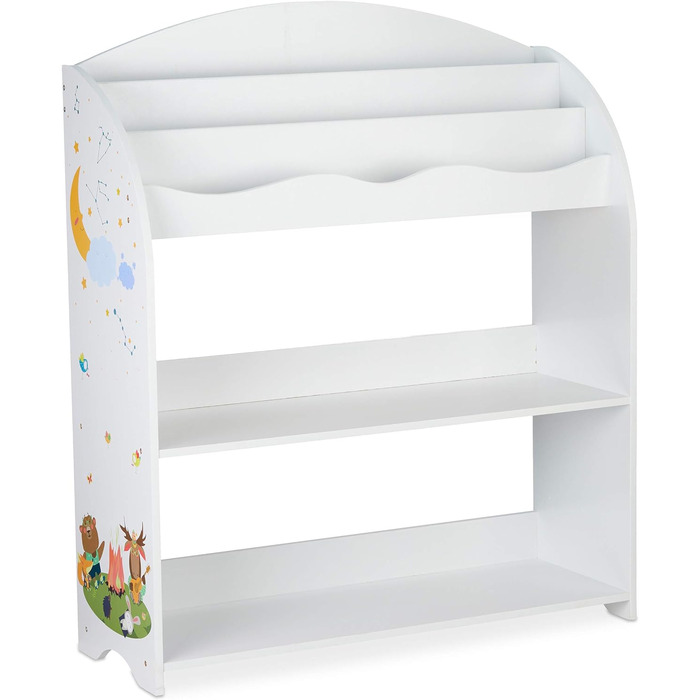 Relaxdays Kinderregal, 4 Boxen,  Motiv, Spielzeug Aufbewahrung, Kinderzimmer HxBxT 98 x 82,5 x 30 cm, bunt (Lagerfeuer)