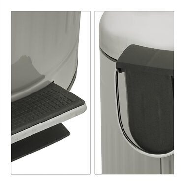 Relaxdays Treteimer, 12 l, Absenkautomatik, herausnehmbarer Inneneimer, Badabfalleimer, Metall, Grau und Silber