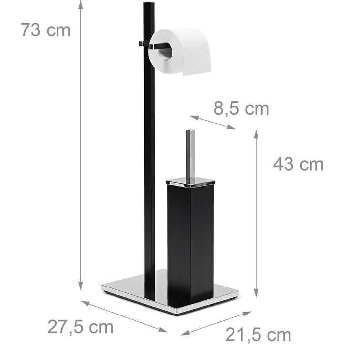 Relaxdays WC-Garnitur matt H x B x T: ca. 73 x 21,5 x 27,5 cm eckige WC Standgarnitur im modernen Design mit Toilettenpapierhalter und WC-Bürste im hygienischen Kunststoffbehälter, schwarz