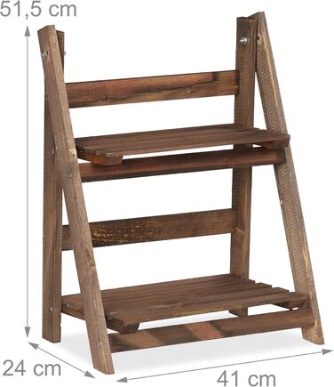 Relaxdays Blumentreppe, 2-stufig, klappbar, Holz, dunkelbraun, HBT: 51,5x41x24 cm