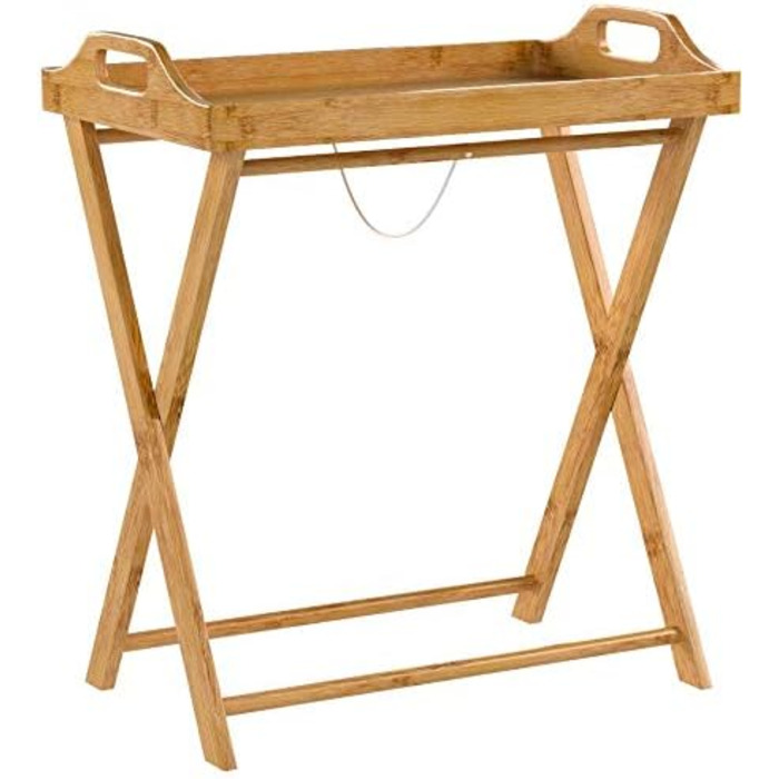 Relaxdays Tabletttisch, Bambus, HxBxT: 63,5 x 55 x 35 cm, klappbarer Beistelltisch mit Tablett, für Frühstück, Natur Single