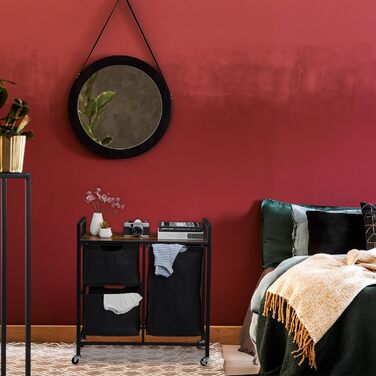 Relaxdays Wäschekorbregal, 3 Fächer, rollbar, Wäschesammler, Industrial Design, schwarz/braun