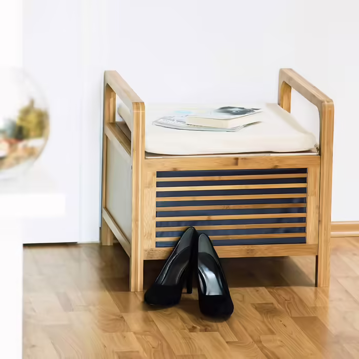 Relaxdays Sitzhocker mit Stauraum, Bambus, 46x50,5x50 cm, natur