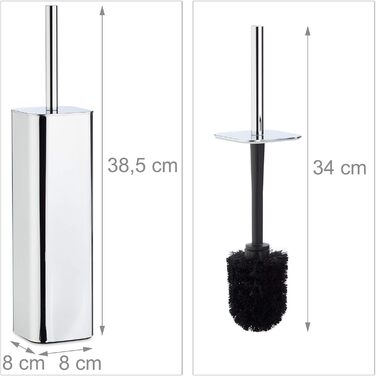Relaxdays WC Bürstenhalter Wand, Toilettenbürstenhalter mit WC Bürste, für Wandmontage, HTB: 38,5x8x8 cm, silber/schwarz 8 x 8 x 38.5 cm