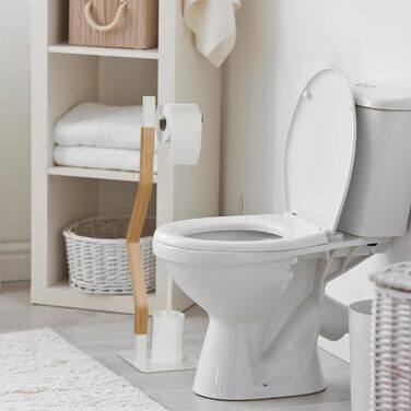 Relaxdays WC Garnitur, stehender Toilettenpapierhalter, Toilettenbürste mit Bürstenhalter, HBT: 76x20x20 cm, weiß/Natur