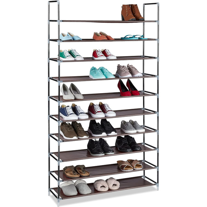 Relaxdays Schuhregal Stoff, HBT: 175,5x100x29 cm, für 50 Paar Schuhe, 10 Etagen, Stecksystem, XXL Schuhgestell, (Braun)