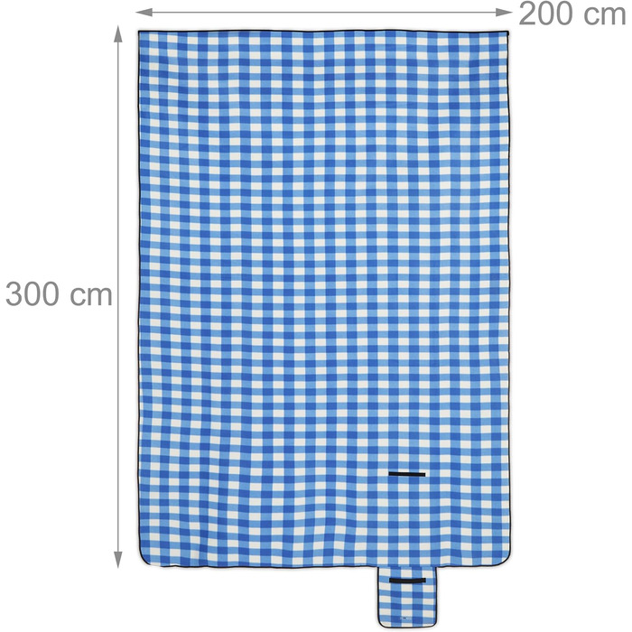 Relaxdays XXL Picknickdecke, 200x300cm, isoliert, wasserdicht, Karierte Fleece Stranddecke, weich, Tragegriff, blau-weiß