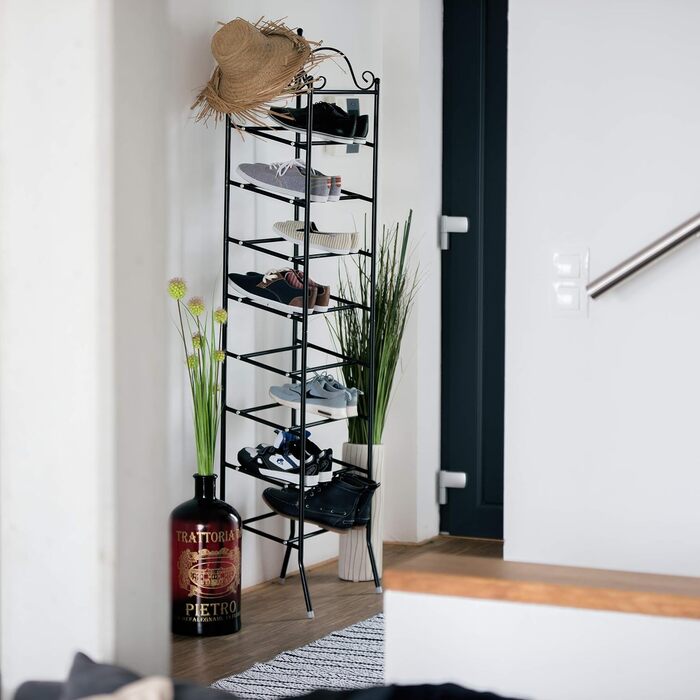 Relaxdays Schuhregal COUNTRY, 174x48x29 cm, 8 Ablagen, 20 Paar Schuhe, Stoffschrank, schwarz-weiß