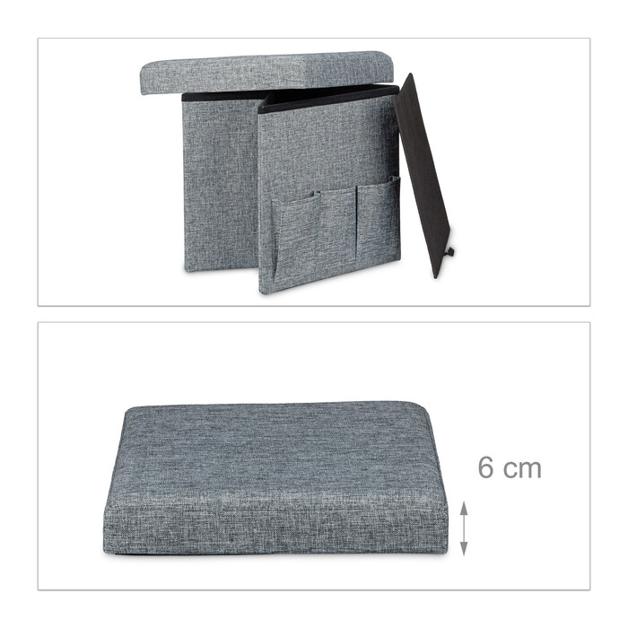 Relaxdays Faltbarer Sitzhocker mit Taschen Leinen