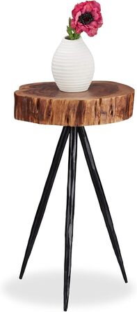 Relaxdays Beistelltisch, Massivholz Baumscheibe, Metallbeine, rustikaler Design Ablagetisch, Mangoholz, 50cm hoch, natur