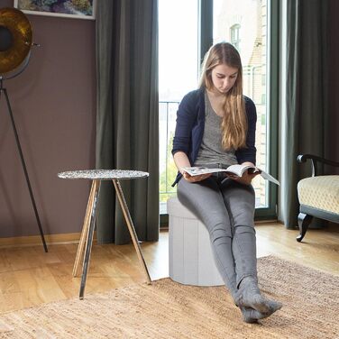 Relaxdays Sitzhocker mit Stauraum L, Fußhocker mit Deckel, 43x45x45 cm, Creme