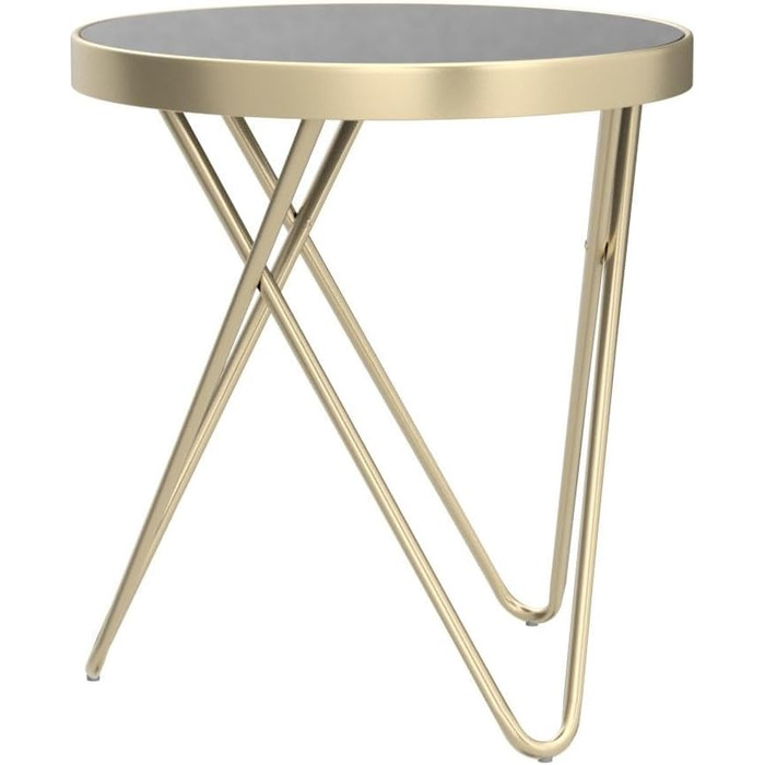 Relaxdays runder Beistelltisch, Metall & Glas, Retro-Design, 46x42 cm, schwarz-gold