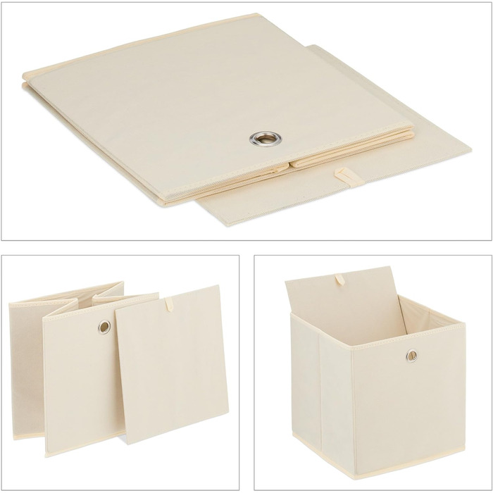 Relaxdays Aufbewahrungsbox, 4er Set, faltbar, H x B x T: 30 x 30 x 30 cm, Stoffbox mit Griffloch, Regalbox offen, Creme