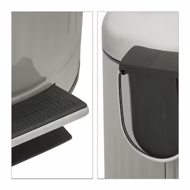 Relaxdays Treteimer, 12 l, Absenkautomatik, herausnehmbarer Inneneimer, Badabfalleimer, Metall, Grau und Silber