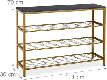 Relaxdays Konsolentisch, Marmoroptik, 70x101x30 cm, Metall & MDF, 4 Ablagen, Gold/Schwarz