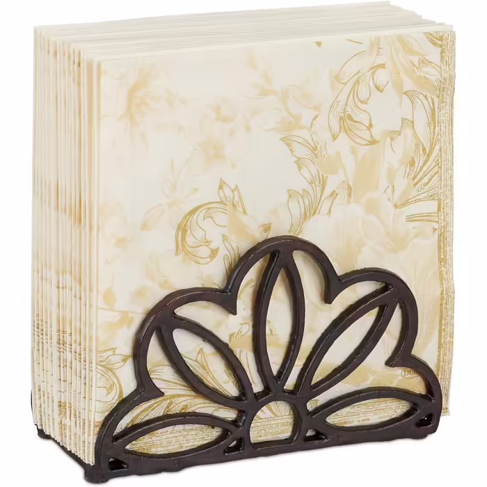 2 x Serviettenhalter, für 33x33cm Servietten, schwer, rustikal, Blumen Motiv, Gusseisen, Serviettenständer, braun