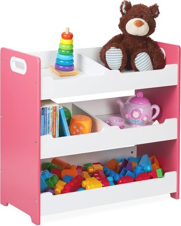 Relaxdays Kinderregal, 5 Fächer, HxBxT: 60x63x30 cm, Spielzeugregal, MDF, weiß-rosa