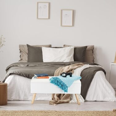 Relaxdays Sitzbank mit Stauraum, gepolstert, Holzbeine, Stoffbezug, 39,5x79,5x39,5 cm, Polyester