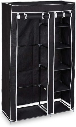 Relaxdays Stoffschrank, mit Kleiderstange & 5 Fächern, HBT: 174 x 107 x 42,5 cm, stabiler Faltschrank mit Bezug, schwarz
