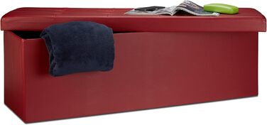 Relaxdays Faltbare Sitzbank XL Kunstleder, 38x114x38 cm, Sitztruhe mit Stauraum, Dunkelrot