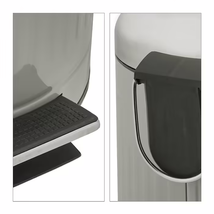 Relaxdays Treteimer, 12 l, Absenkautomatik, herausnehmbarer Inneneimer, Badabfalleimer, Metall, Grau und Silber