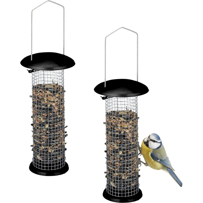 Relaxdays Vogelfutterstation, 2er Set, HxD: 33 x 10 cm, Metall, schwarz/Silber