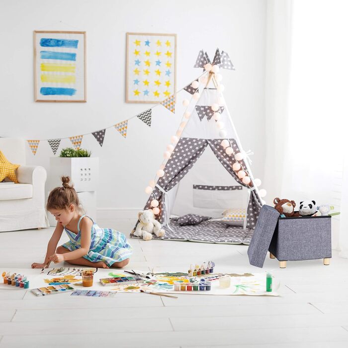 Relaxdays Sitzhocker mit Stauraum, gepolstert, gesteppt, Stoff, 40x38x38 cm, grau (Braun)