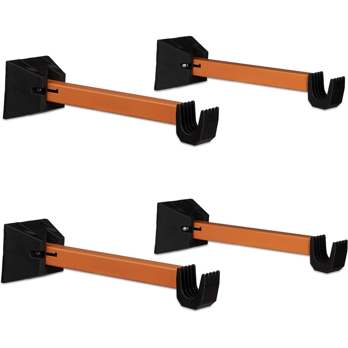 Relaxdays 4er Set Fahrrad Wandhalterung, Fahrradaufhängung, Fahrradwandhalter, Wand, HxBxT: 9,5 x 36 x 9,5 cm, orange-schwarz