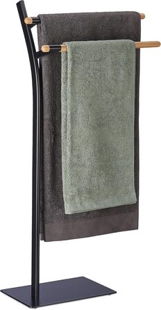 Relaxdays Handtuchhalter, freistehend, 2 Stangen, HBT: 88x46,5x20 cm, ohne Bohren, schwarz/Natur