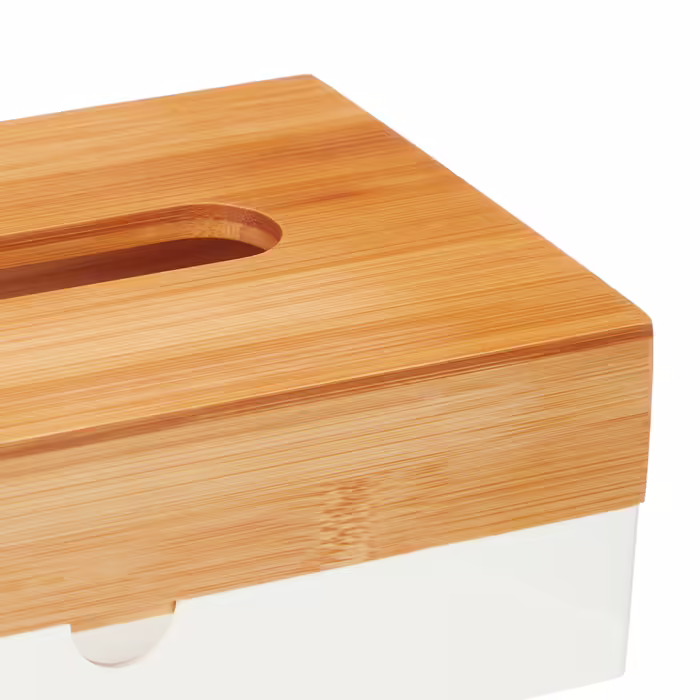 Relaxdays Weiße Tücherbox mit Bambus-Deckel