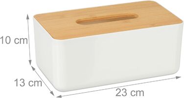 2 x Tücherbox mit Bambusdeckel, Bad, modernes Design, Kunststoff, 10x23x13 cm, weiß/Natur