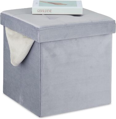 Relaxdays Sitzhocker Samt, mit Stauraum, gepolstert, faltbar, 38x38x38 cm, grau