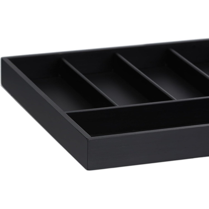 Relaxdays Besteckkasten, 5 Fächer, HBT: 4x34x33,5cm, Bambus, schwarz